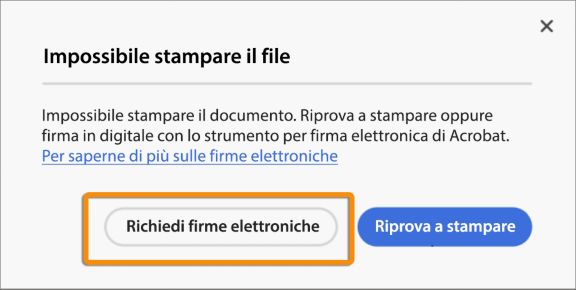 Richiedere un messaggio di conferma della firma dopo l’errore di stampa