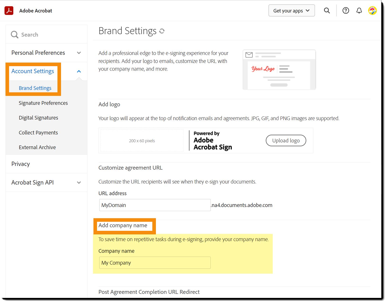 Accès à Configuration du compte