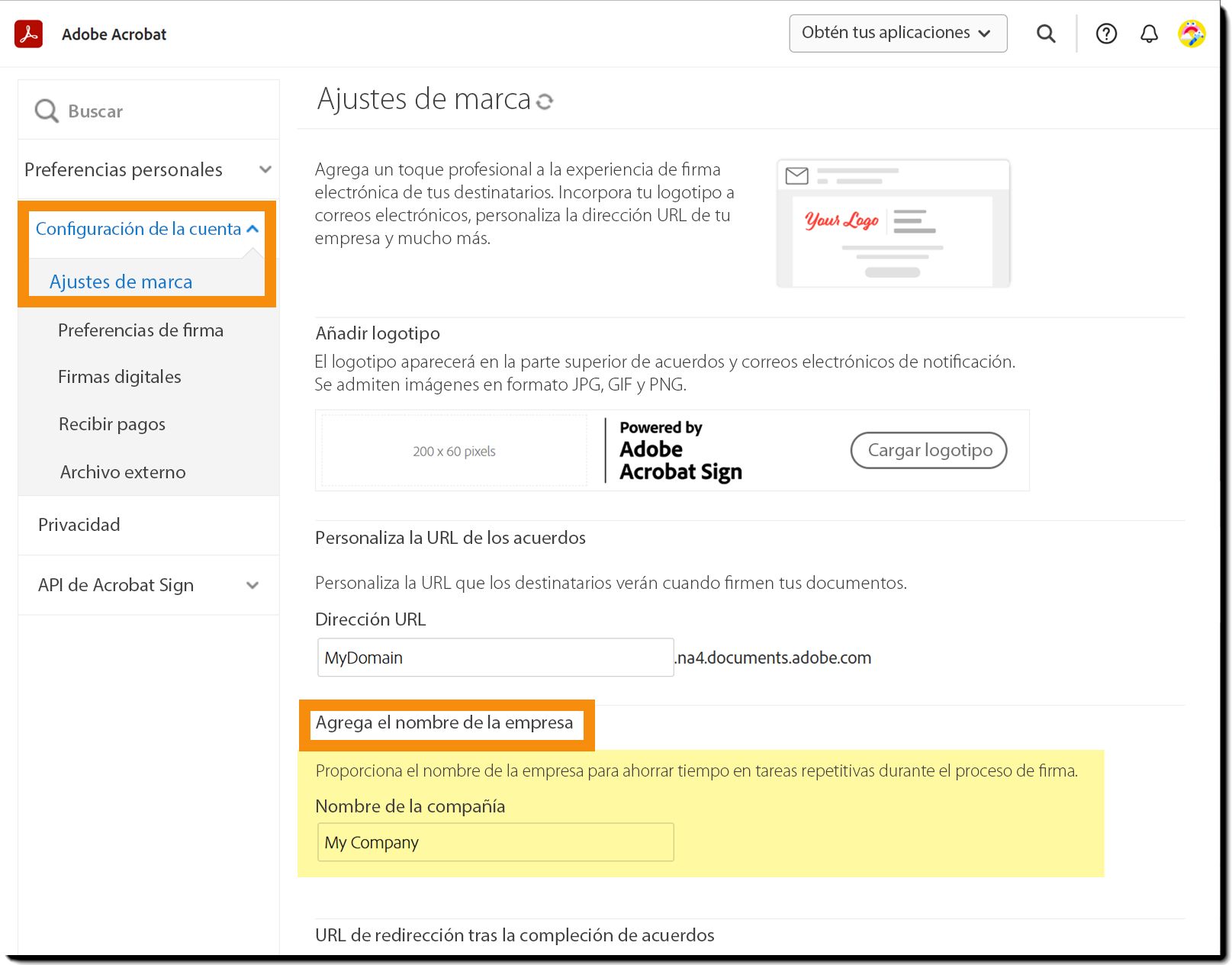 Ir a Configuración de cuenta