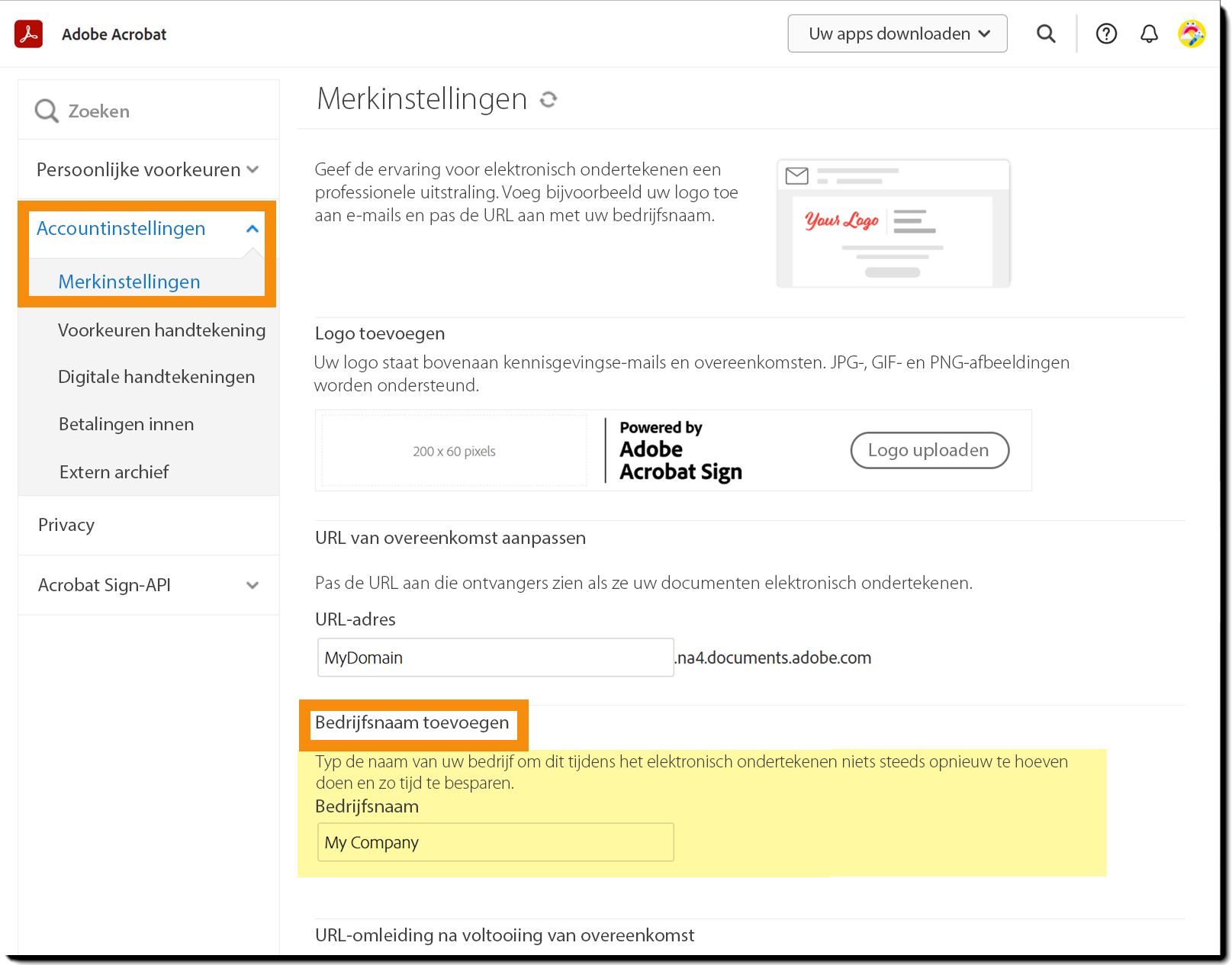Navigeren naar Account instellen