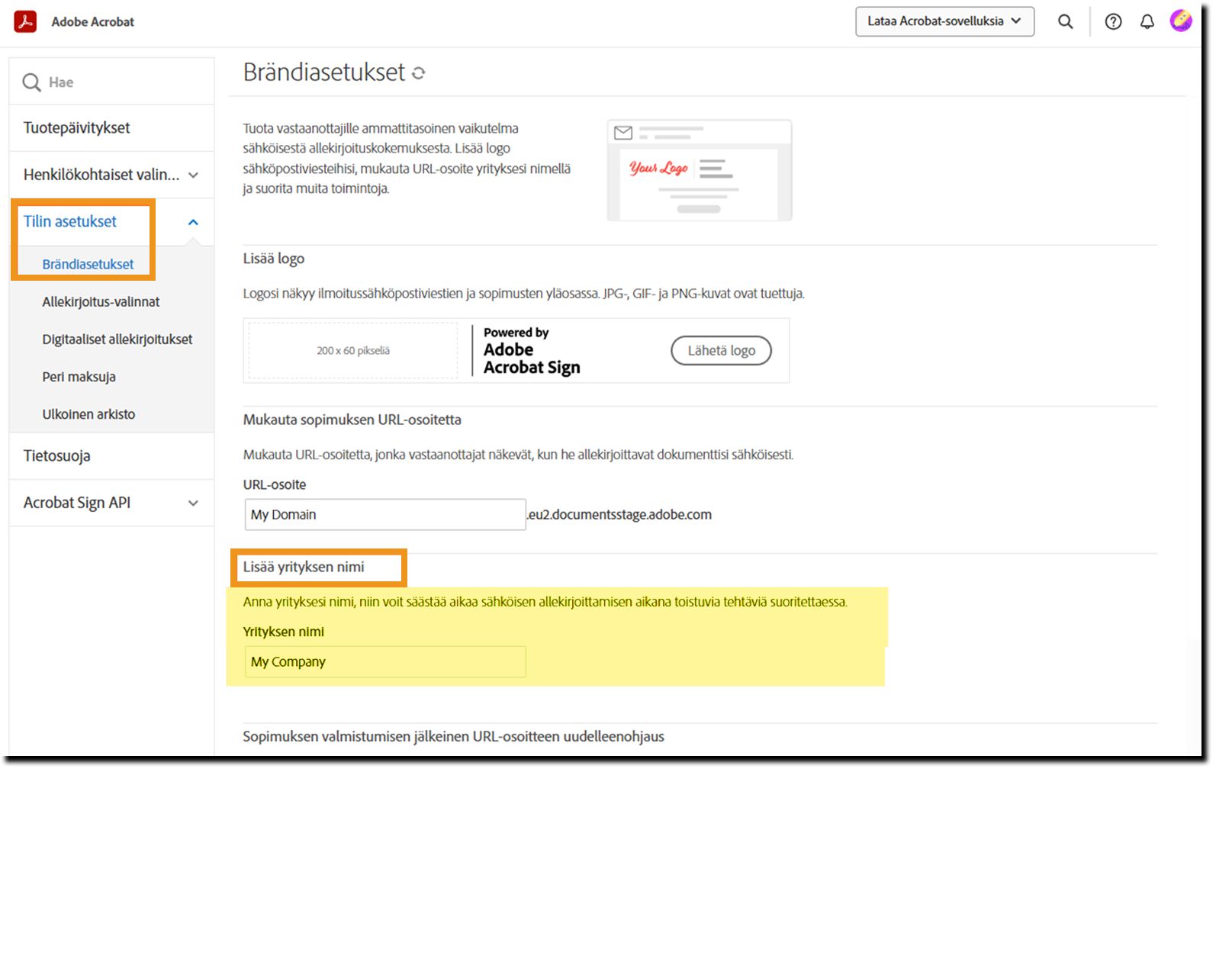 Navigointi Tilin asetusten määritys
