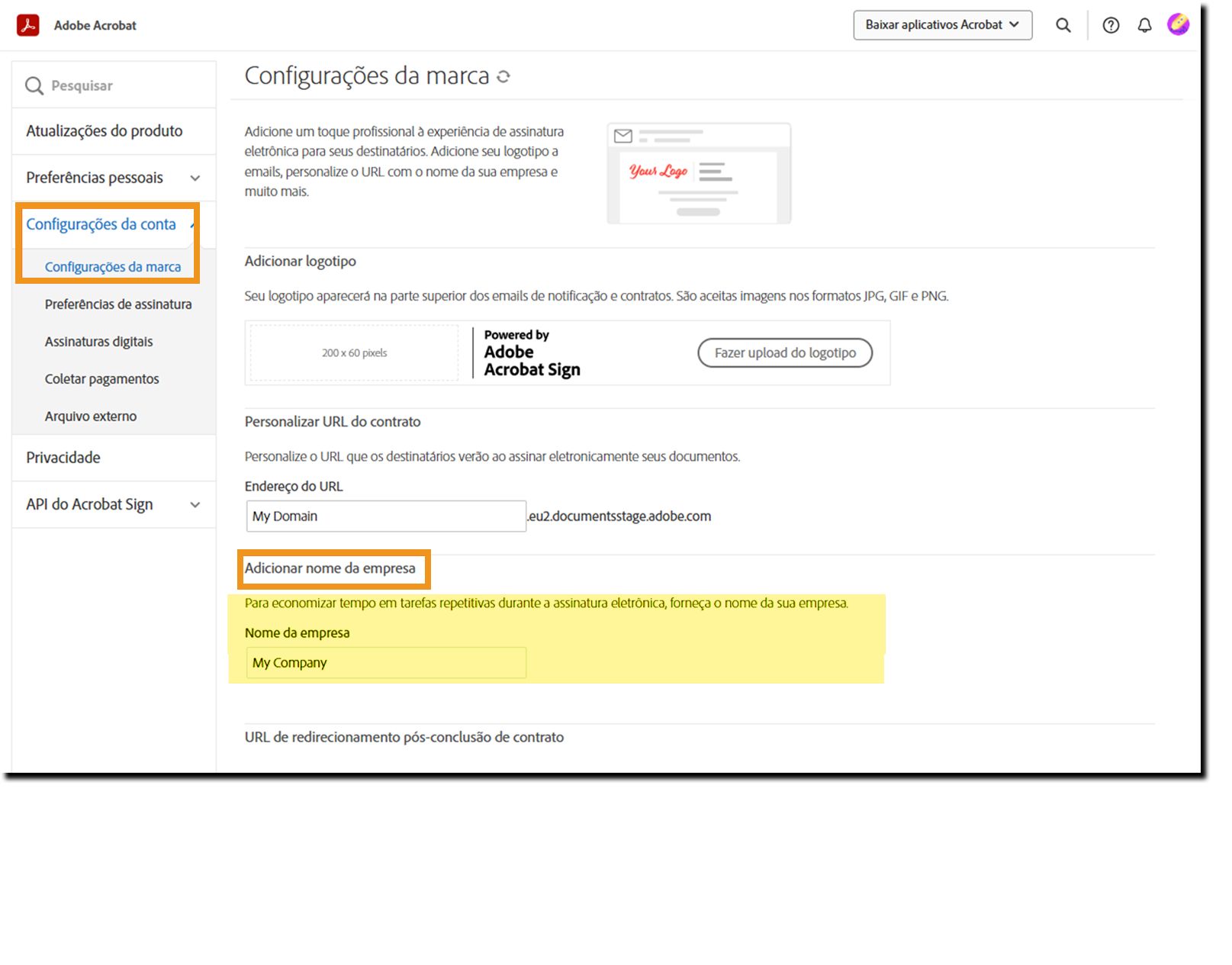 Navegar até Configuração da conta