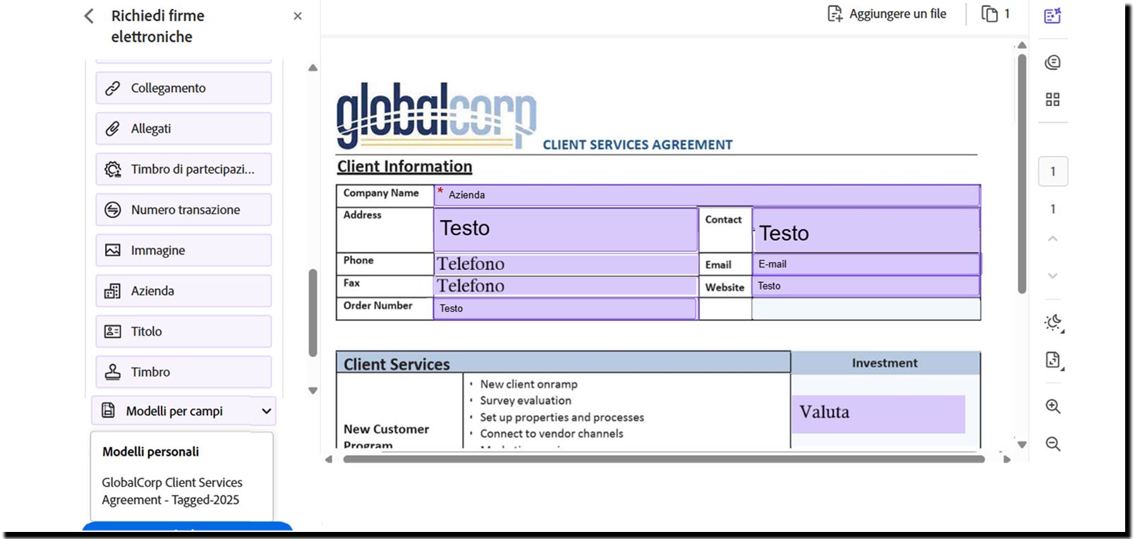 Il documento con i campi applicati