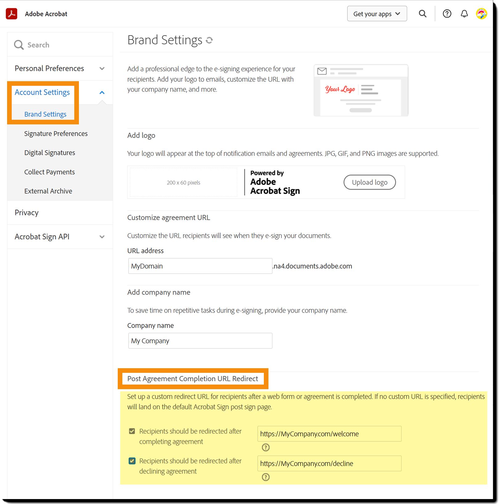 Navegar até Configuração da conta