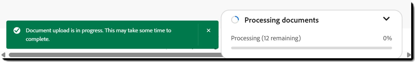O rastreador de upload destacando quantos documentos restam para serem carregados.
