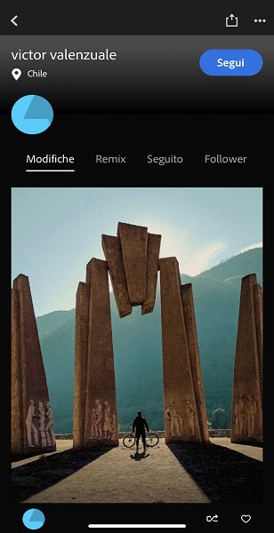 Schermata della pagina del profilo di un utente