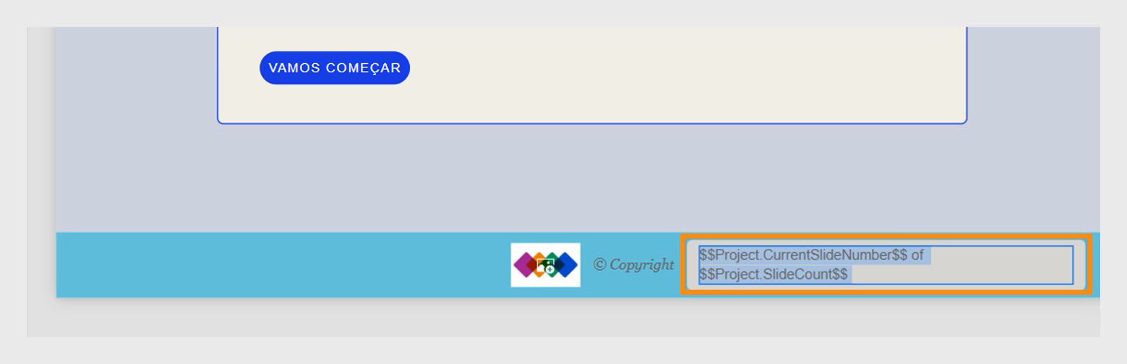 Exemplo de variável de contagem de slides do projeto