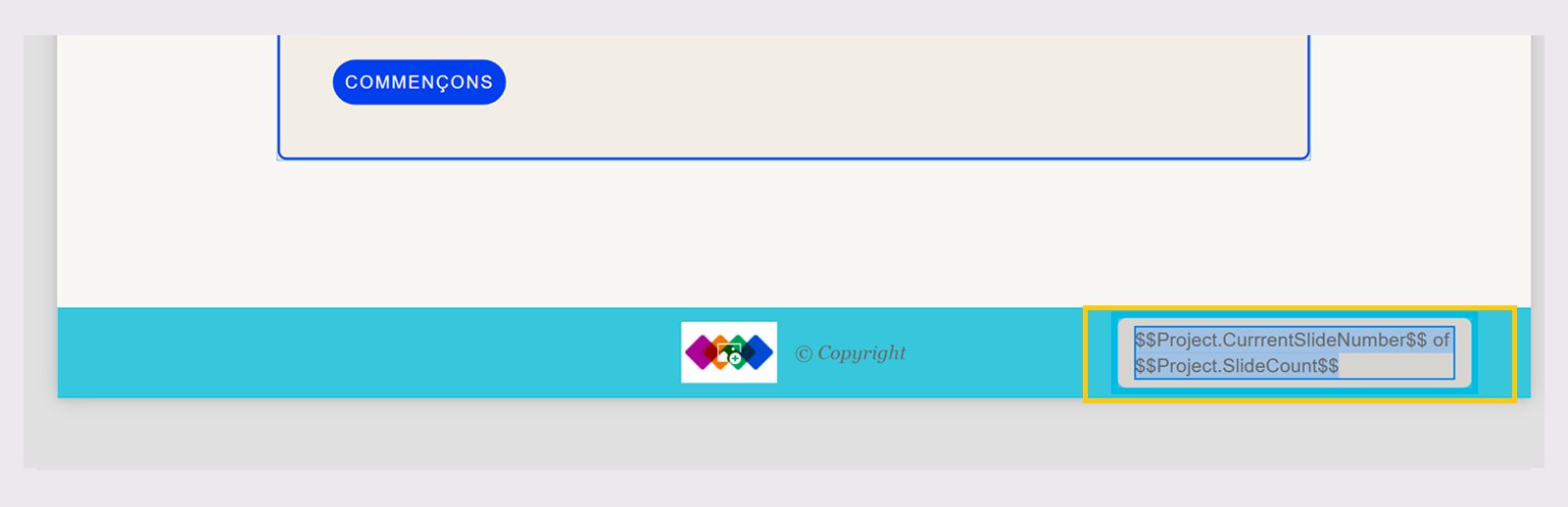 Exemple de variable de nombre de diapositives du projet