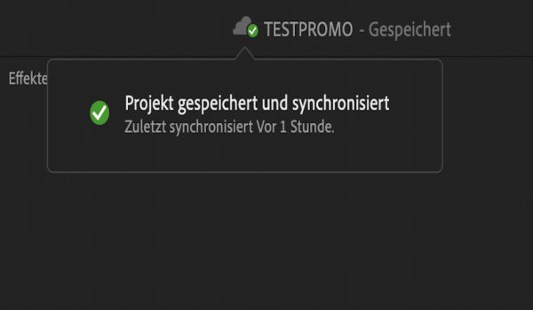 Die Quickinfo des Cloud-Symbols weist darauf hin, dass die neuesten Änderungen in Team Projects gespeichert und synchronisiert wurden.