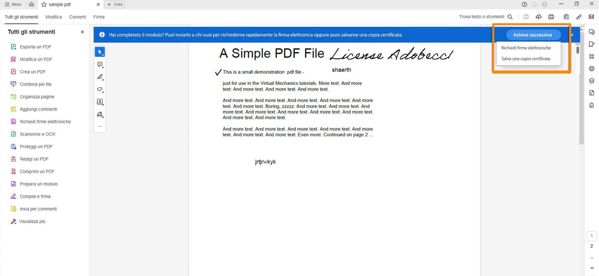 Richiedere firme elettroniche o salvare un prompt di copia certificata durante il caricamento di un modulo PDF