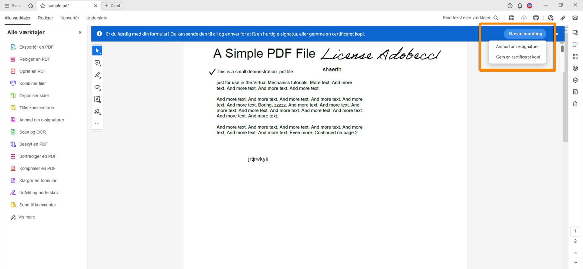 Anmod om-e-signaturer, eller gem en certificeret kopi, når du udfylder en PDF-formular