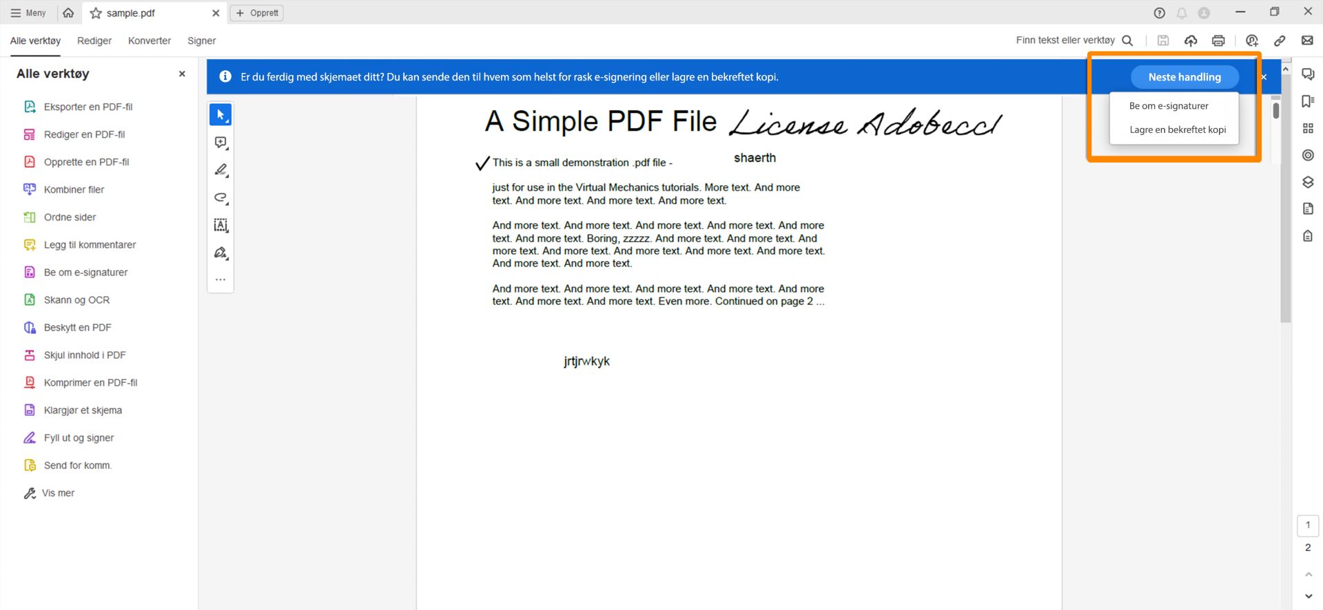 Prompt voor elektronische handtekeningen aanvragen of een gecertificeerde kopie opslaan tijdens het invullen van een PDF-formulier