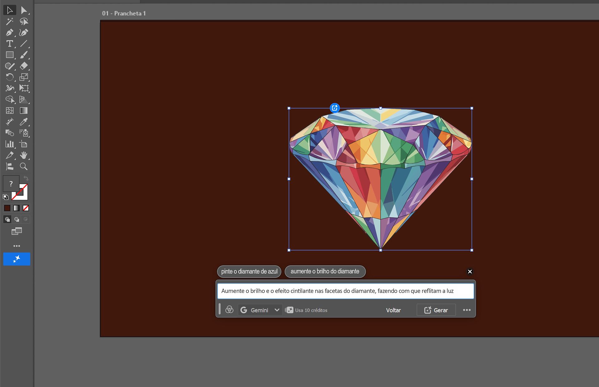Campo Prompt para editar aberto para uma ilustração selecionada no Illustrator.