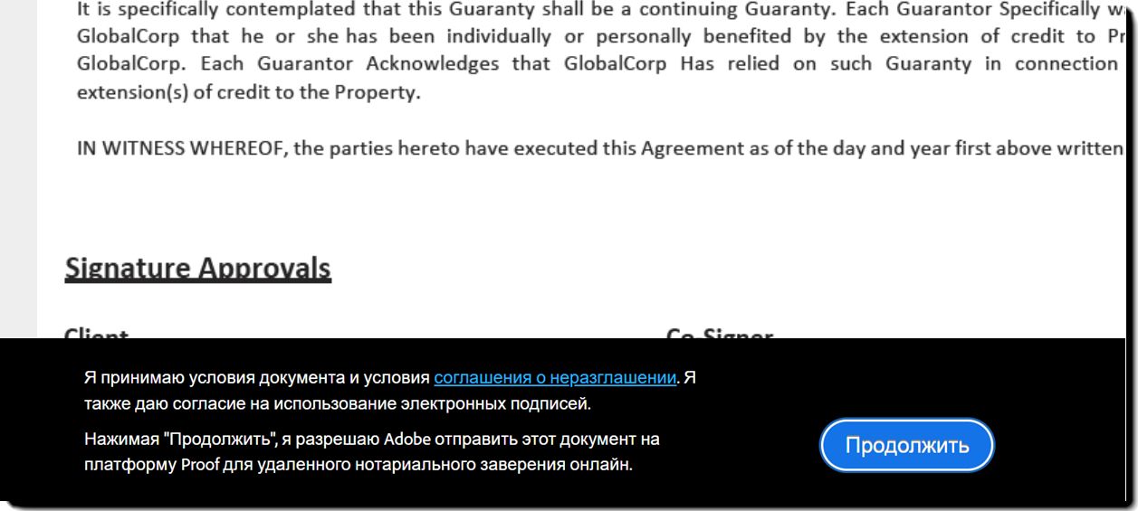 Нижний колонтитул Proof на этапе заполнения полей