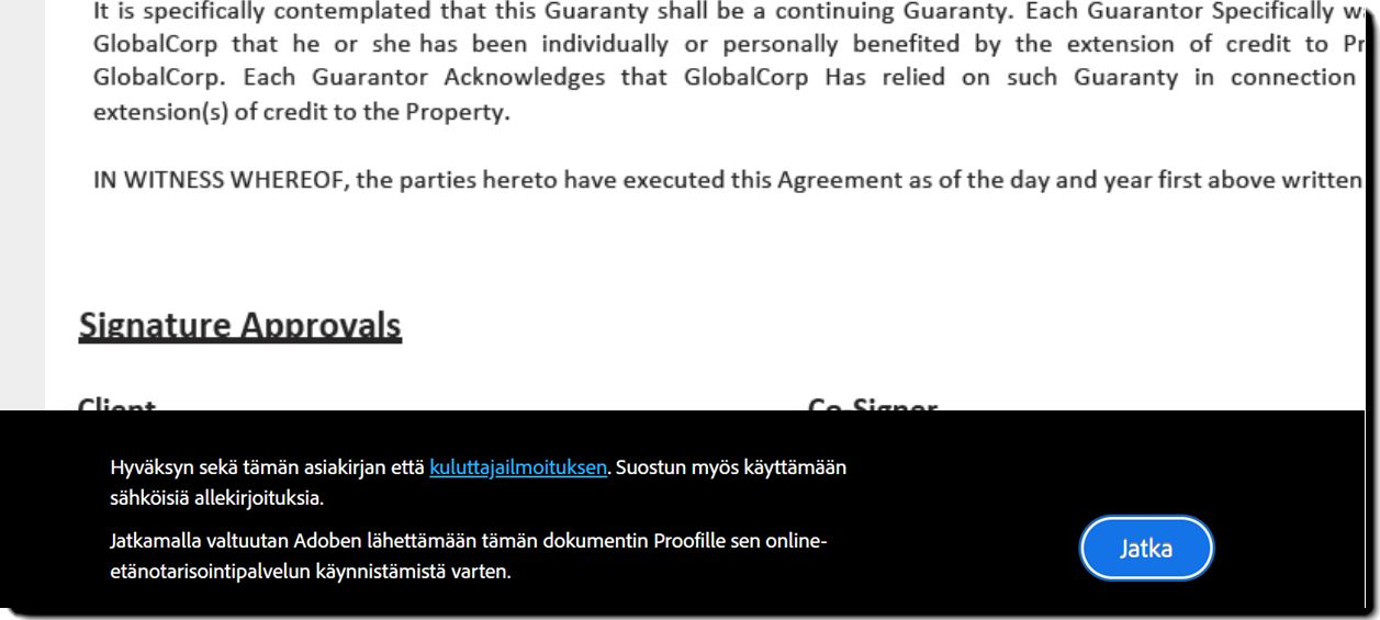 Proofin alaviite kentän täyttövaiheeseen