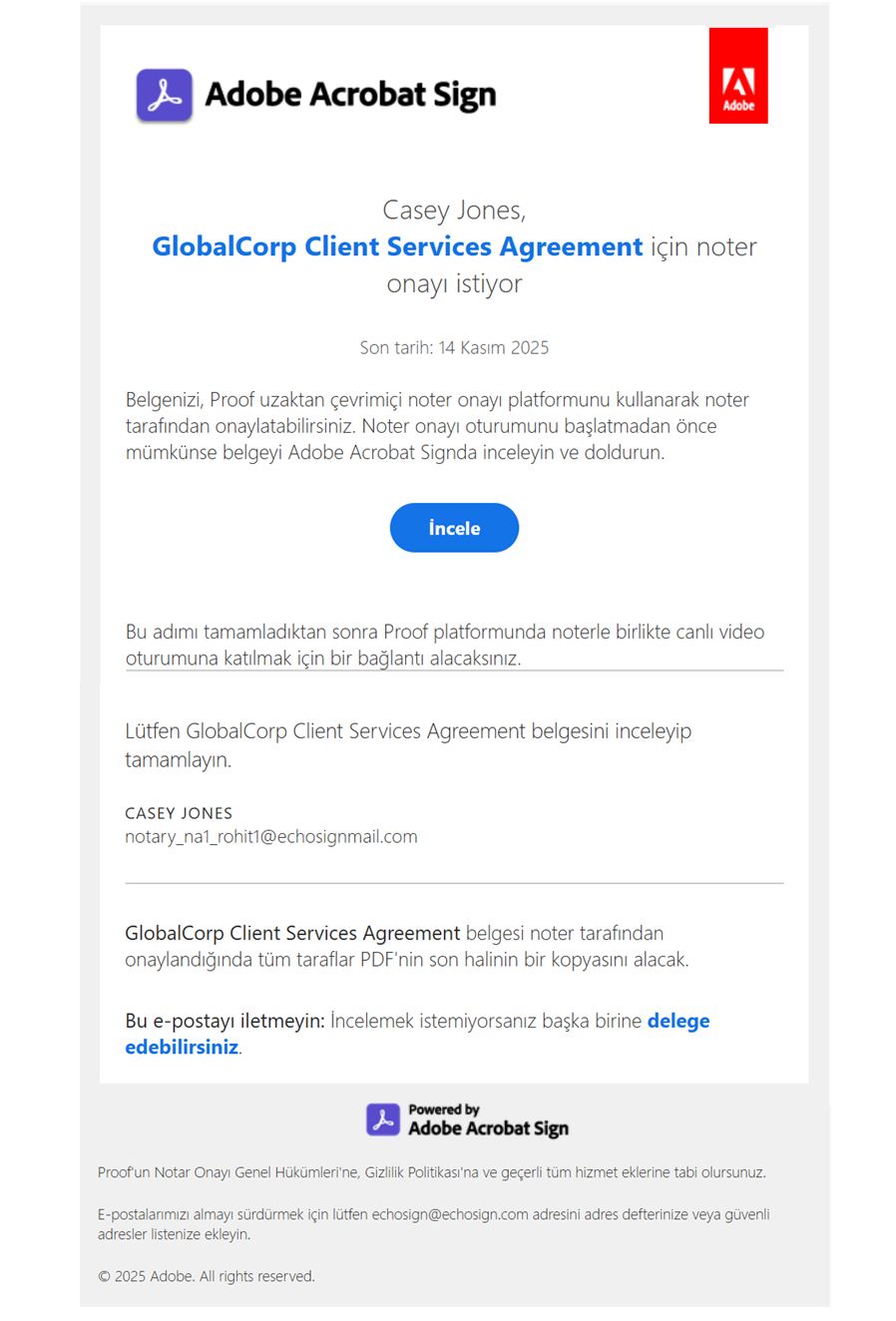 Birinci e-posta bildirimi