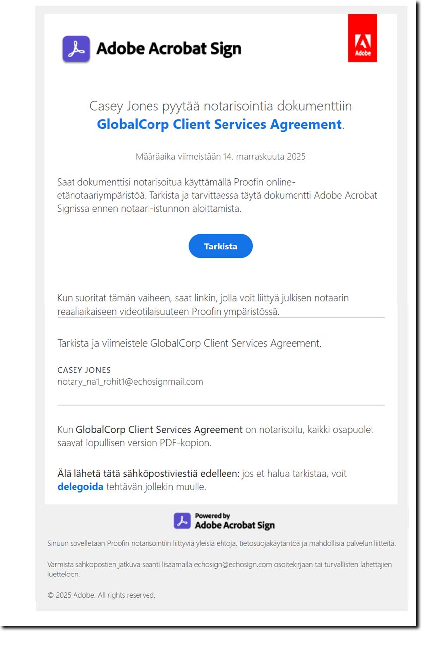 Ensimmäinen sähköposti-ilmoitus