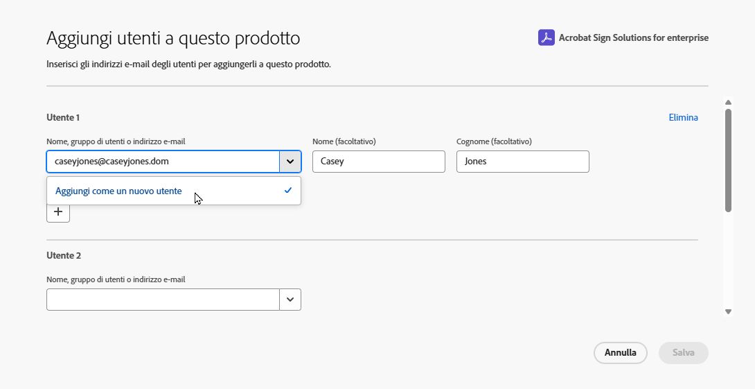 L'interfaccia Aggiungi utente che mostra il collegamento Aggiungi nuovo utente