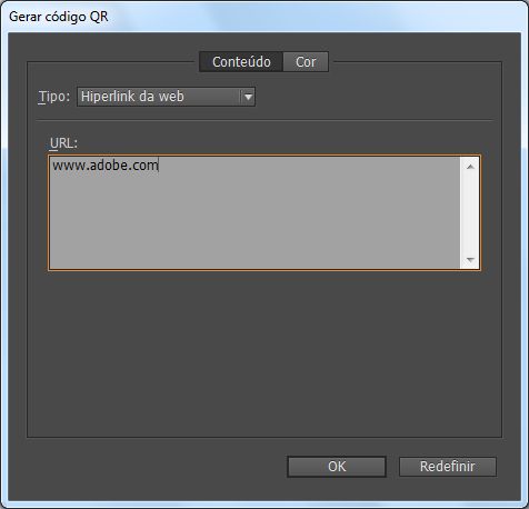 Caixa de diálogo Gerar código QR