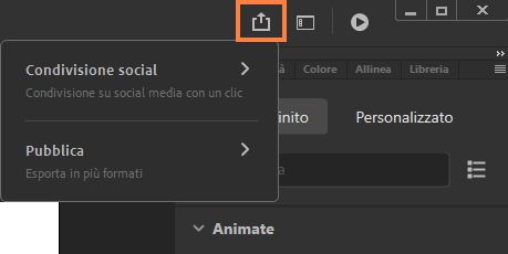Pannello Condivisione e pubblicazione rapida