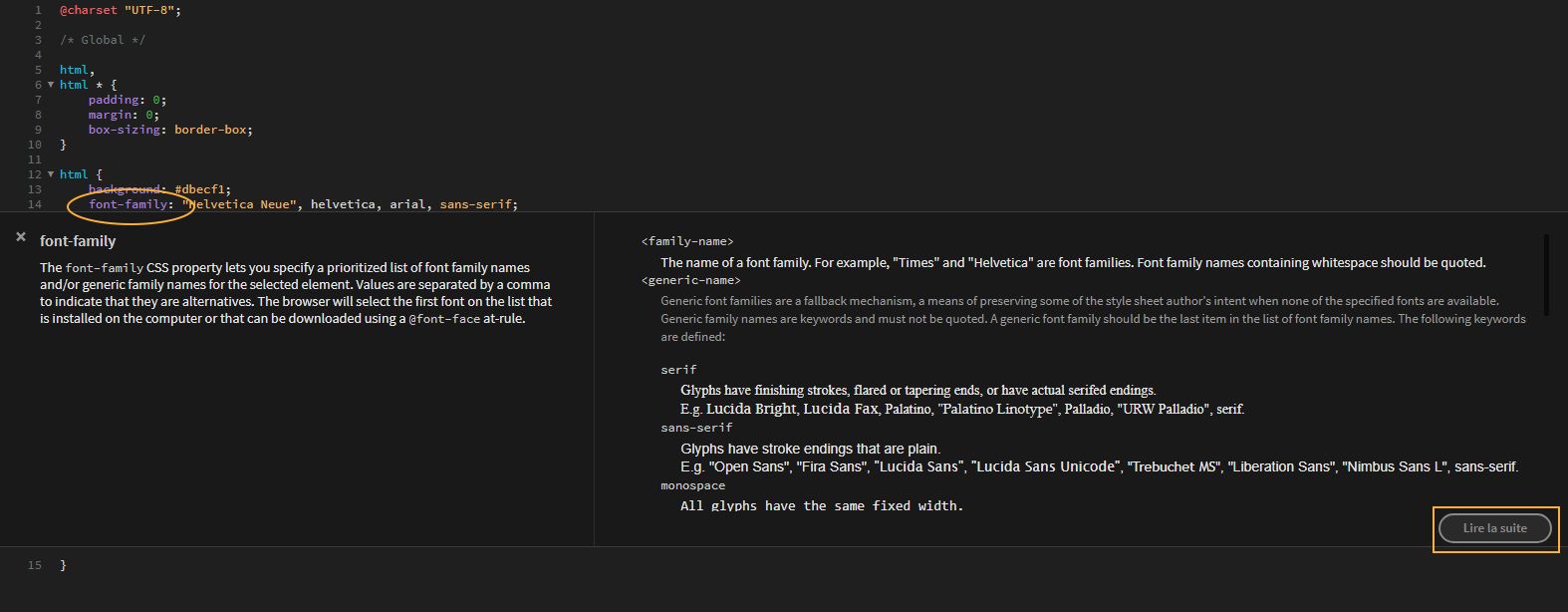 Documentation de CSS dans Dreamweaver