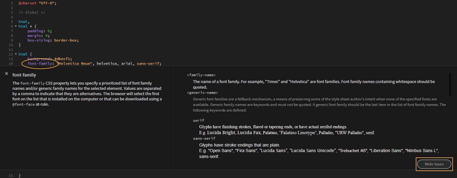 CSS-Dokumentation in Dreamweaver