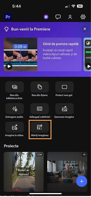 Fereastră de acțiune rapidă cu opțiunea Extindeți imaginea evidențiată pentru a porni extinderea generativă.