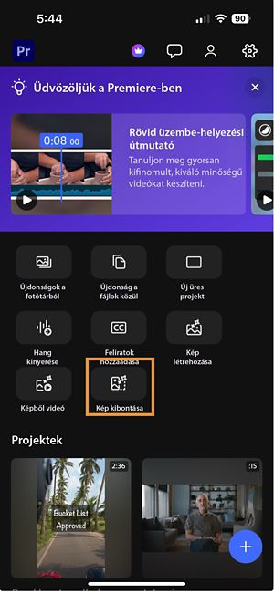 Gyorsműveleti ablak, amelyen a Kép kibővítése opció kiemelve jelenik meg a generatív kiterjesztés megkezdéséhez.
