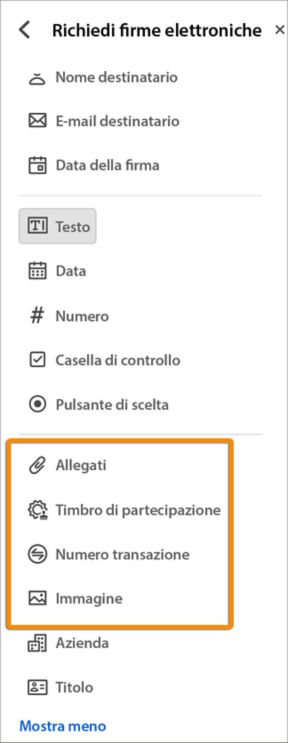 Nuovi campi modulo negli accordi