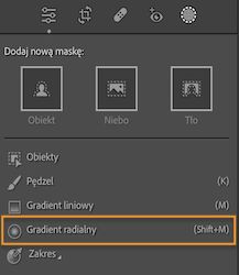Narzędzie Filtr promieniowy w programie Lightroom Classic CC