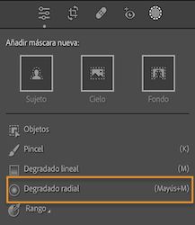 Herramienta Filtro radial de Lightroom Classic CC