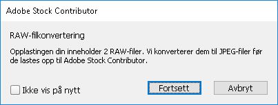 Bridge-dialogboks bekrefter konverteringen av RAW-bilder til JPEG for opplasting