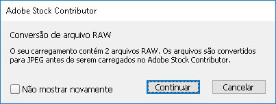 Caixa de diálogo do Bridge para confirmar a conversão de imagem raw para JPEG para carregamento