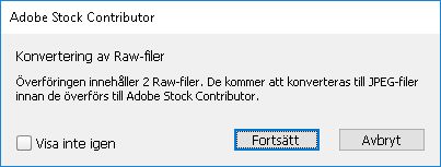 Dialogruta i Bridge för att bekräfta konverteringen av foton med Raw-format till JPEG-foton för överföring