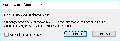 Cuadro de diálogo de Bridge para confirmar la conversión de imágenes RAW en archivos JPEG para su carga