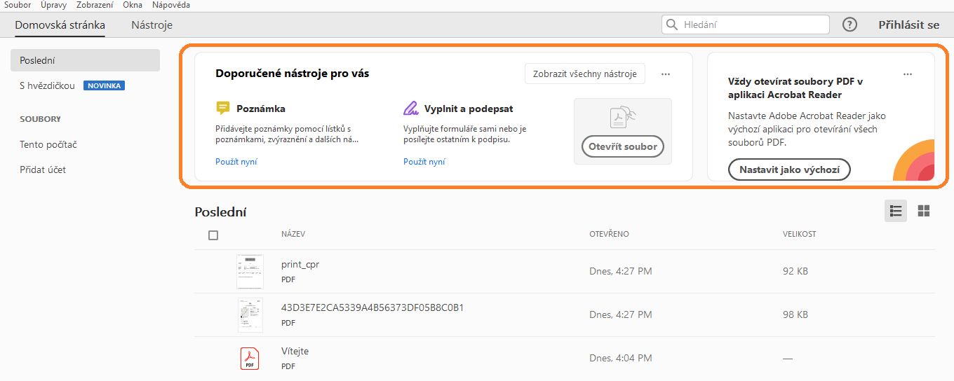 Prvky uživatelského rozhraní aplikace dostupné po přihlášení