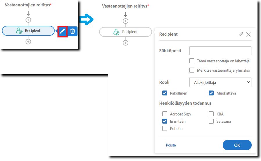 Vastaanottajan määrittäminen