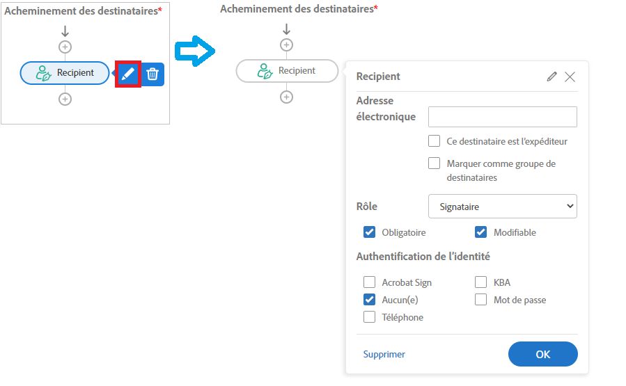 Configuration du destinataire