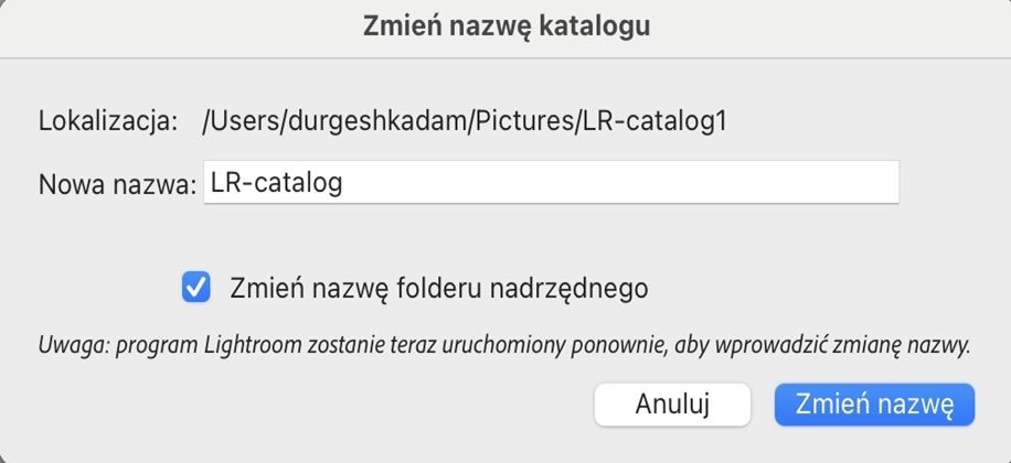 okno dialogowe zmień nazwę katalogu