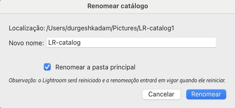 caixa de diálogo renomear catálogo