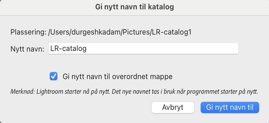 dialogboksen gi nytt navn til katalogen
