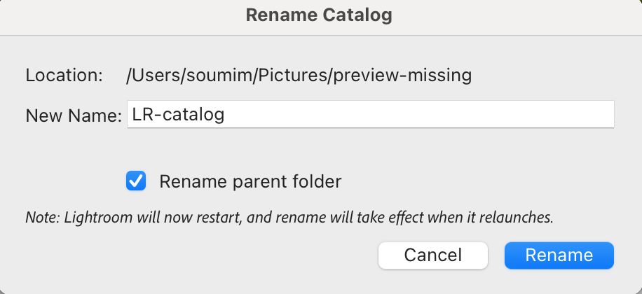 rename catalog dialog box