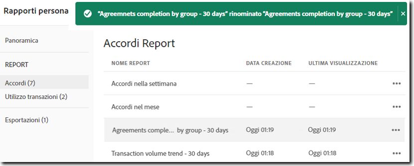 Messaggio per record rinominato