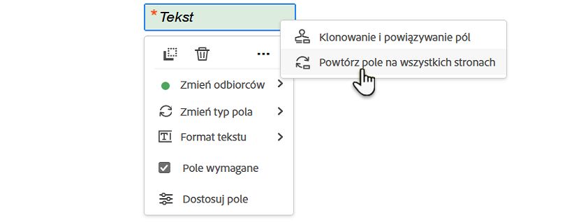 Powtórz pole na wszystkich stronach