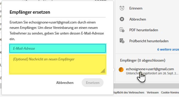 Neue E-Mail-Adresse und Nachricht