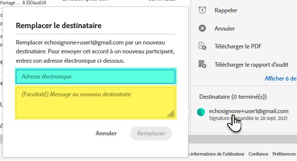 nouvelle adresse électronique et nouveau message