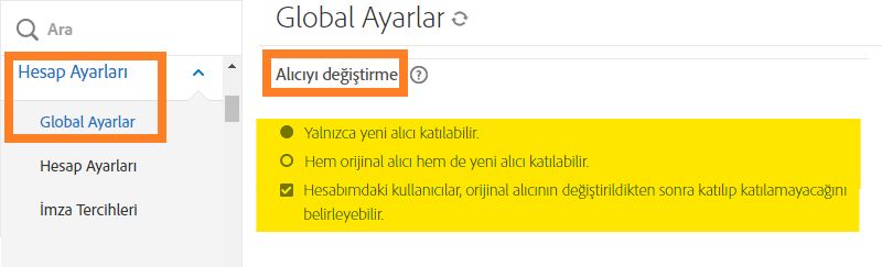 Yönetici kullanıcı arabiriminde alıcı kontrollerini değiştirme