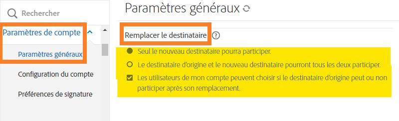 Commandes Remplacer le destinataire dans l’interface utilisateur d’administration