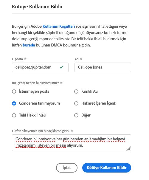 Kötüye Kullanım Bildirme Formu