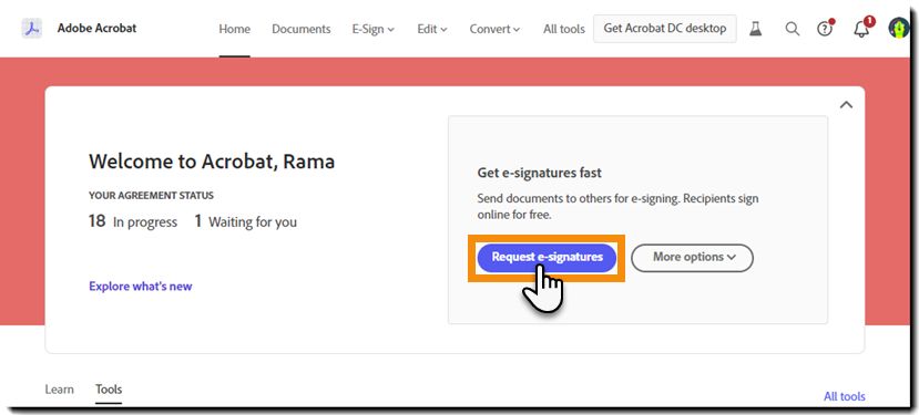 Richiedi firme elettroniche dal banner di call to action